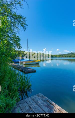 Max-Eyth-See o Lago Max Eyth, Distretto Città di Mühlhausen, Città di Stoccarda, Baden-Württemberg, Germania del Sud, Europa Centrale Foto Stock