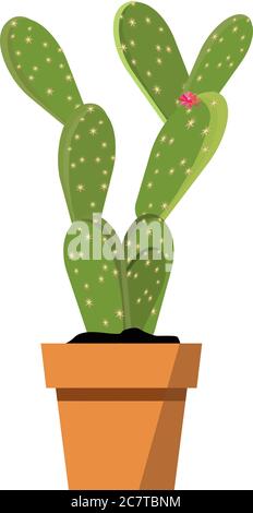 Potted bella rosa luminoso vettore pungenti cactus flower isolato su bianco. Impianto di Cactus per l Arredamento e animazione di cartoon puntelli Illustrazione Vettoriale