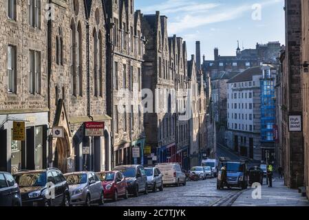 Blackfriars Street visto da High Street, parte del Royal Mile di Edimburgo, capitale della Scozia, parte del Regno Unito Foto Stock