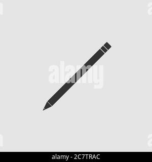 Icona matita piatta. Pittogramma nero su sfondo grigio. Simbolo dell'illustrazione vettoriale Illustrazione Vettoriale