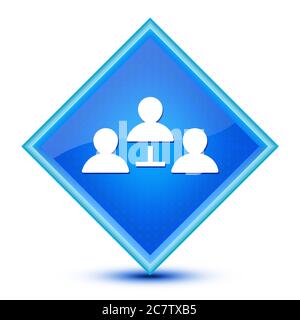 Icona del concetto di comunicazione isolata su speciale simbolo astratto del pulsante a diamante blu Foto Stock