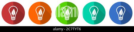 Set di icone Eco Energy, pulsanti web a disegno piatto rossi, blu, verdi e arancioni isolati su sfondo bianco, illustrazione vettoriale Illustrazione Vettoriale