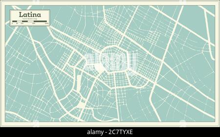 Mappa della Città di Latina in stile retro. Mappa di contorno. Illustrazione vettoriale. Illustrazione Vettoriale