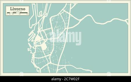 Livorno Mappa della città in stile retro. Mappa di contorno. Illustrazione vettoriale. Illustrazione Vettoriale