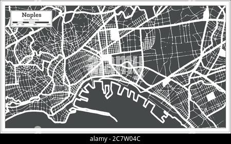 Napoli Mappa della città in bianco e nero in stile retro. Mappa di contorno. Illustrazione vettoriale. Illustrazione Vettoriale