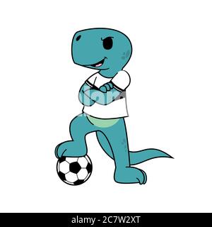 Design mascotte personaggio calcio con tema simpatico Dinosaur per club di calcio per bambini Foto Stock