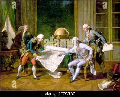 Luigi XVI che dà la Pérouse le sue istruzioni, di Nicolas-André Monsiau Foto Stock