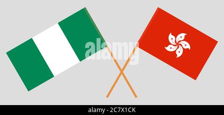 Bandiere incrociate della Nigeria e di Hong Kong. Colori ufficiali. Proporzione corretta. Illustrazione vettoriale Illustrazione Vettoriale