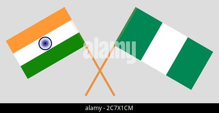 Bandiere incrociate di Nigeria e India. Colori ufficiali. Proporzione corretta. Illustrazione vettoriale Illustrazione Vettoriale