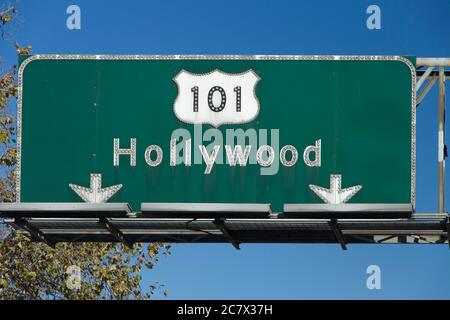 101 Freeway per Hollywood segno ufficiale a Los Angeles, California Foto Stock