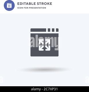 Espandere vettore icone, segno piatto riempito, pittogramma solido isolato su bianco, illustrazione logo. Espandi icona per la presentazione. Illustrazione Vettoriale