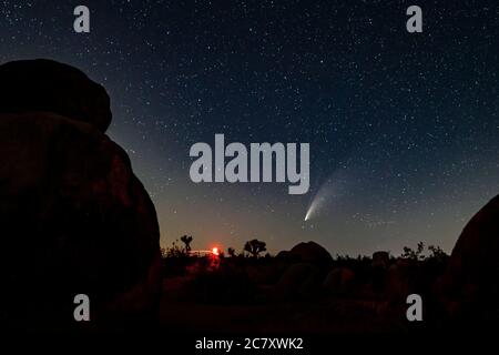 Los Angeles, Stati Uniti. 18 luglio 2020. Cometa NEOWISE o C/2020 F3 è visto nel cielo sopra Joshua Tree National Park in California. Credit: SOPA Images Limited/Alamy Live News Foto Stock