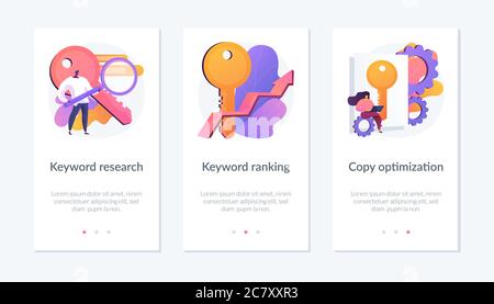 Modello di interfaccia dell'app SEO Keywords. Illustrazione Vettoriale