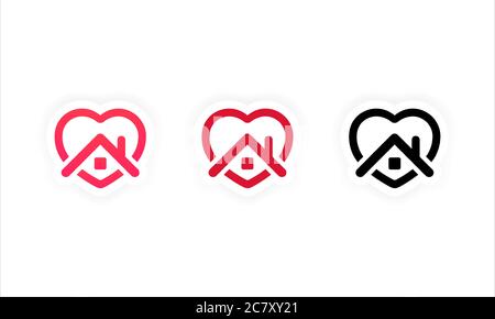 Set di icone di soggiorno a casa. Simbolo adesivo Home. Icona vettore cuore e casa. Campagna Stay Home per la prevenzione delle epidemie di coronavirus pandemico Illustrazione Vettoriale