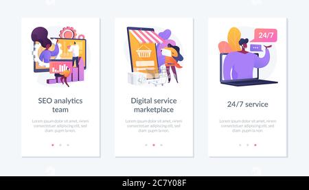 Ottimizzazione SEO servces modello di interfaccia app. Illustrazione Vettoriale