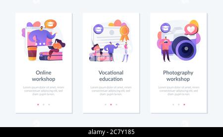 Modello di interfaccia per app di apprendimento professionale. Illustrazione Vettoriale