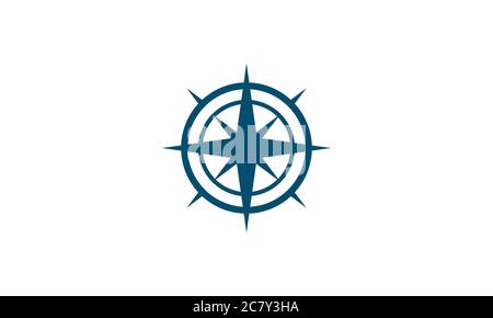 Vettore astratto piatto di una bussola con un disegno circolare e stella e frecce puntano a nord, sud ovest e est. La grafica è isolata su uno sfondo bianco Illustrazione Vettoriale
