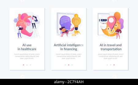 Modello di interfaccia dell'applicazione di implementazione dell'intelligenza artificiale. Illustrazione Vettoriale