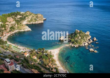 Isola Bella vicino Taormina, Sicilia, Italia. Foto Stock