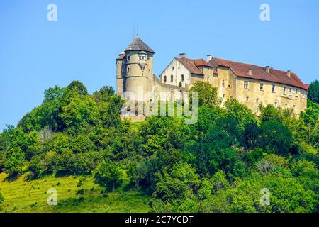 Castello medievale (castello) di Belvoir nel dipartimento Doubs della regione Borgogna-Franche-Comte in Francia. Foto Stock