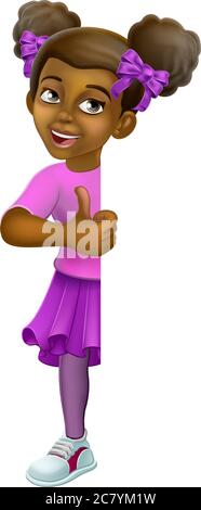 Black Girl Cartoon Child Kid Thumbs Up Sign Illustrazione Vettoriale