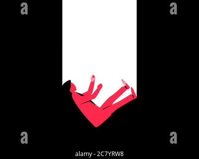 Uomo cadente piatto con lunga ombra. Silhouette rossa maschile su sfondo nero. Stile retrò, nero. Illustrazione vettoriale Illustrazione Vettoriale