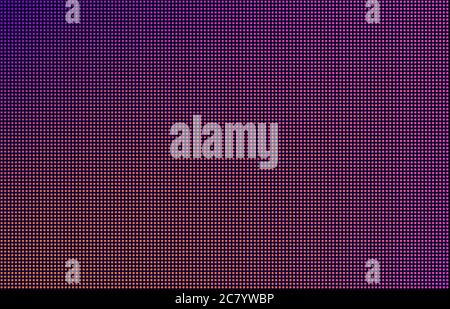 Sfondo sfumato dello schermo LED, puntini del monitor viola, arancione e rosa. Primo piano della macrotexture del display. Illustrazione Vettoriale