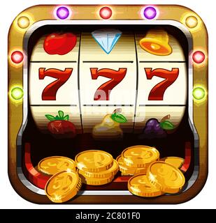 slot machine casino 777 vincere premio fortunata oro monete illustrazione Foto Stock