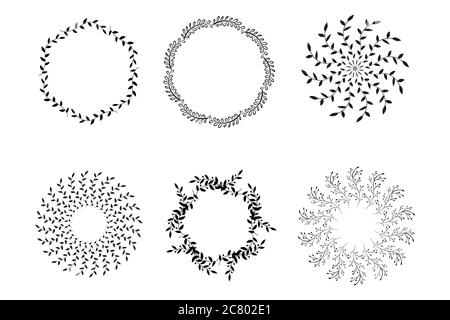 Set wreaths e laurel.Hand dipinte verdi rami, foglie, foglie, petali elementi decorativi Illustrazione Vettoriale