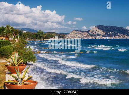 Una vista della città di Zante da Argassi, Grecia Foto Stock