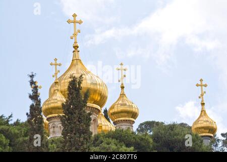 Israele, Gerusalemme, la chiesa russa ortodossa di Maria Maddalena sul Monte degli Ulivi Foto Stock