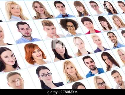 raccolta di ritratti di molti uomini d'affari su sfondo bianco Foto Stock