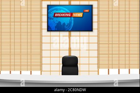 tavola bianca e ultime notizie su sfondo lcd nella sala studio di notizie in giappone Illustrazione Vettoriale
