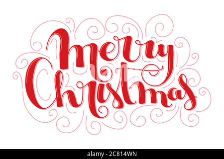 Buon Natale faux calligraphy lettering con volute intorno su sfondo bianco Foto Stock