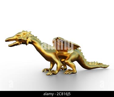 Drago Golden fantasy isolato su sfondo bianco, rendering 3d Foto Stock