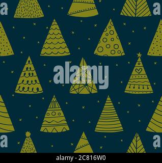 Seamless pattern di Natale con doodle Xmas alberi per involucro o dello sfondo Foto Stock
