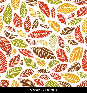 Seamless e colorati di foglie di autunno pattern su sfondo bianco, formato quadrato. Foto Stock