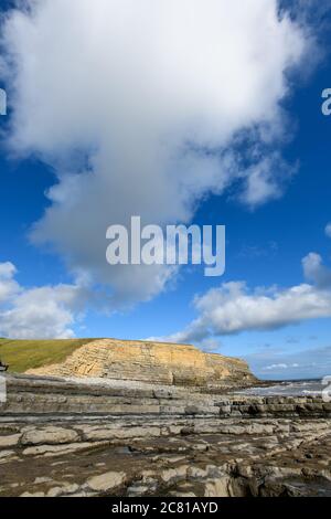 La costa del patrimonio di Nash Point, la Heritage Coast, nel Galles del Sud, che presenta una scogliera simile a una "Sfinge gallese" Foto Stock