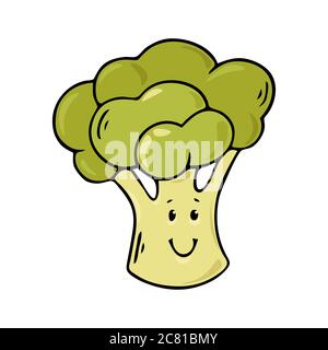 Illustrazione vettoriale sorridente disegnata a mano con un contorno nero colorato. Cartone animato verdure e frutta concetto di carattere. Foto Stock