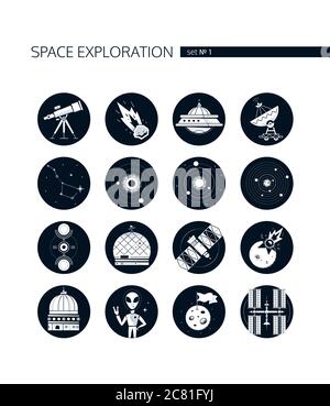 Esplorazione dello spazio - moderno insieme vettoriale di icone Illustrazione Vettoriale