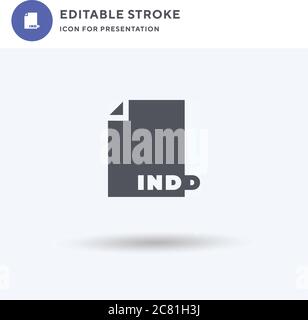 Vettore di icone indd, segno piatto riempito, pittogramma solido isolato su bianco, illustrazione del logo. Icona indd per la presentazione. Illustrazione Vettoriale