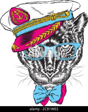 Panther nel cappello del capitano. Illustrazione vettoriale. Illustrazione Vettoriale
