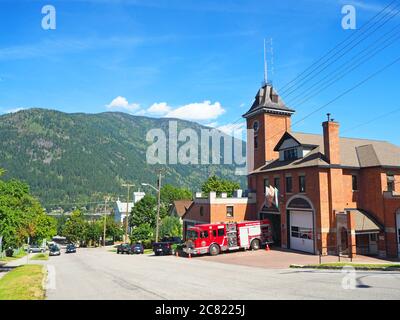 Nelson Fire Department, edificio utilizzato nel film di Steve Martin Roxanne, Nelson, British Columbia, Canada Foto Stock