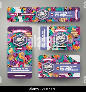 Insieme di identità corporativa con doodles tema di feste disegnate a mano Illustrazione Vettoriale