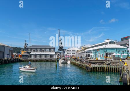 Barche a Queens Wharf, Wellington, Nuova Zelanda Foto Stock