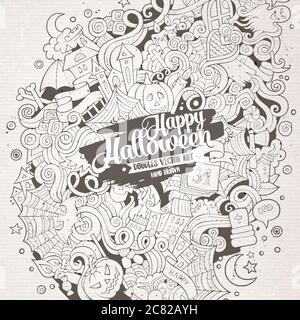 Cartoon carino doodles mano disegnata illustrazione di Halloween Illustrazione Vettoriale