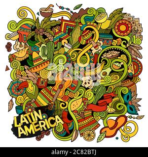 Cartoon disegni a mano doodles illustrazione latino-americana Illustrazione Vettoriale