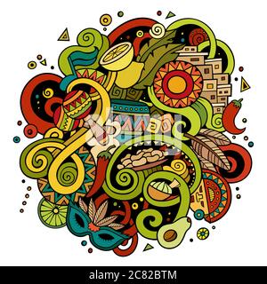 Cartoon disegni a mano doodles illustrazione latino-americana Illustrazione Vettoriale