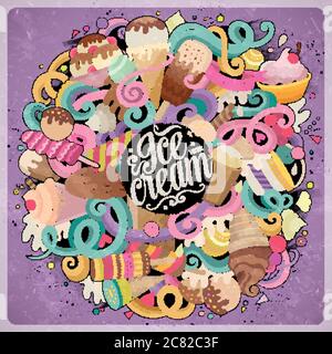 Cartoon disegni a mano doodles Ice Cream illustrazione Illustrazione Vettoriale