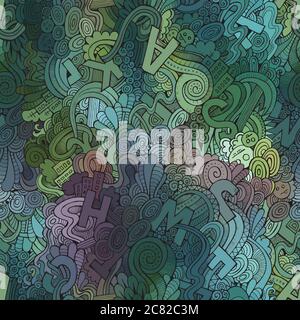 Lettere abstract decorative doodles modello senza giunture. Illustrazione Vettoriale